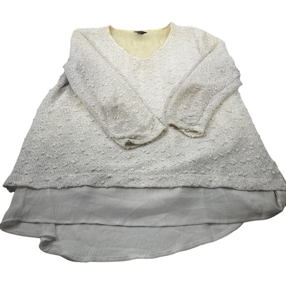 Alfani Womens Sz Large Top V Neck Lined Lace Outer Hi Lo Pullover White Preowned - Picture 1 of 14